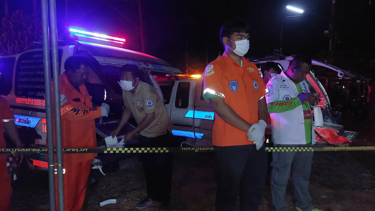 A champion Paralympian swimmer killed four people including his bride before turning the gun on himself at his own wedding reception.
Chaturong Suksuk, 29, a disabled former policeman, was married to his girlfriend of three years Kanchana Pachantuek, 44, in a traditional wedding attended by overjoyed family and friends in Nakhon Ratchasima province, Thailand, on November 25.
PACKAGE: Video, pictures, text