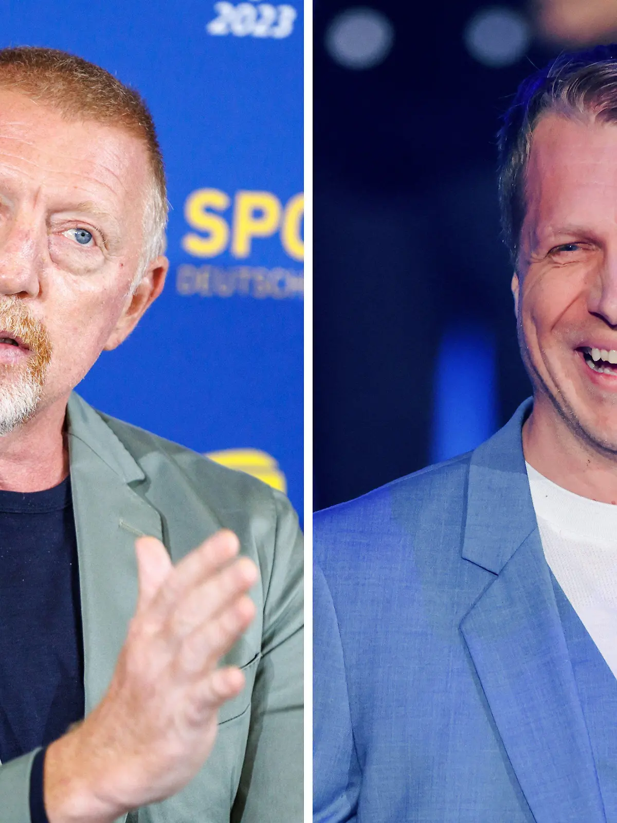 ARCHIV - 08.11.2023, --: KOMBO - Boris Becker (l), ehemaliger deutscher Tennisspieler (Archivfoto vom 08.08.2023) und Oliver Pocher, Moderator (Archivfoto vom 01.04.2022). Im Rechtsstreit zwischen dem früheren Tennisstar Boris Becker und dem TV-Komiker Oliver Pocher startet am Montag (13.11.2023) in Freiburg eine neue Runde. (zu dpa-Bericht: «Rechtsstreit zwischen Boris Becker und Oliver Pocher in neuer Runde») Foto: Matthias Balk/Rolf Vennenbernd/dpa +++ dpa-Bildfunk +++