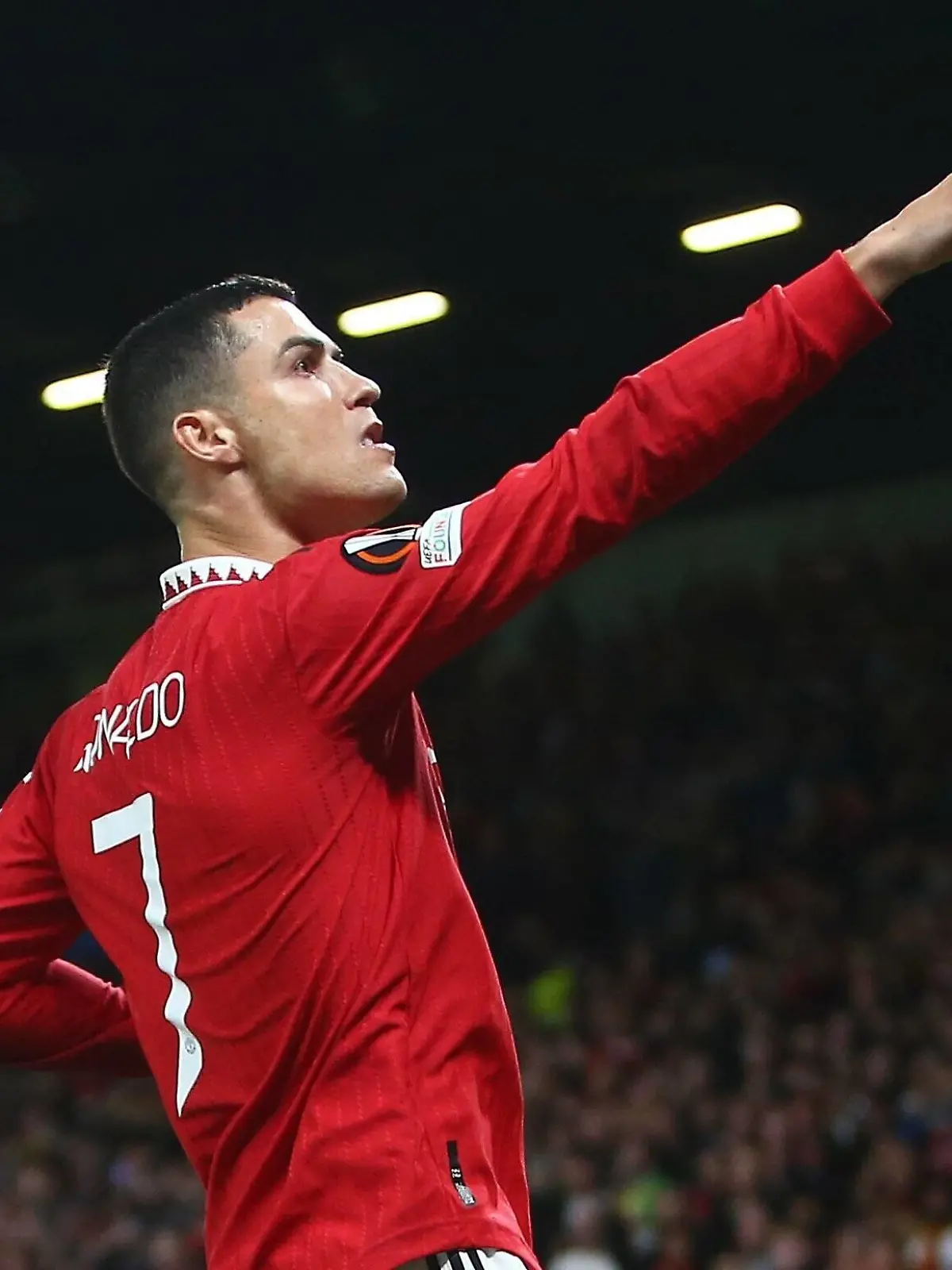 Mandatory Credit: Photo by Phil Oldham/Shutterstock 13491515bc Cristiano Ronaldo of Manchester United, ManU celebrates scoring his sides third goal Manchester United v Sheriff Tiraspol, UEFA Europa League, Group E, Football, Old Trafford, Manchester, UK - 27 Oct 2022 EDITORIAL USE ONLY No use with unauthorised audio, video, data, fixture lists, club/league logos or live services. Online in-match use limited to 120 images, no video emulation. No use in betting, games or single club/league/player publications. Manchester United v Sheriff Tiraspol, UEFA Europa League, Group E, Football, Old Trafford, Manchester, UK - 27 Oct 2022 EDITORIAL USE ONLY No use with unauthorised audio, video, data, fixture lists, club/league logos or live services. Online in-match use limited to 120 images, no video emulation. No use in betting, games or single club/league/player publications. PUBLICATIONxINxGERxSUIxAUTXHUNxGRExMLTxCYPxROMxBULxUAExKSAxONLY Copyright: xPhilxOldham/Shutterstockx 13491515bc 