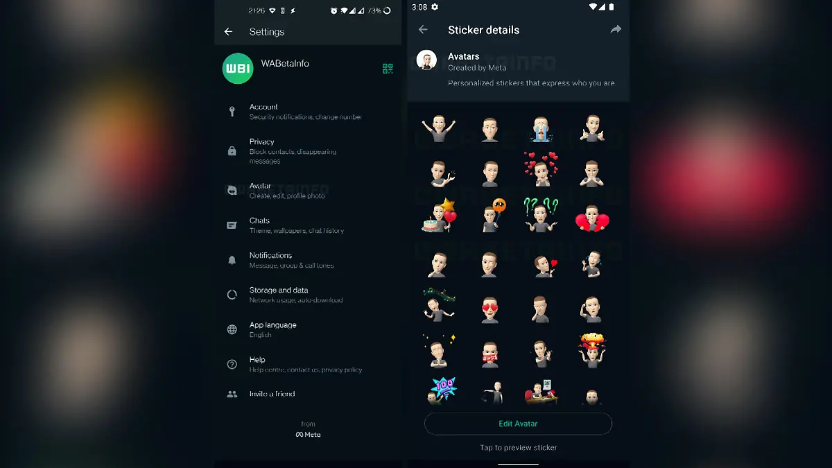 WhatsApp-Einstellungen und Avatare
