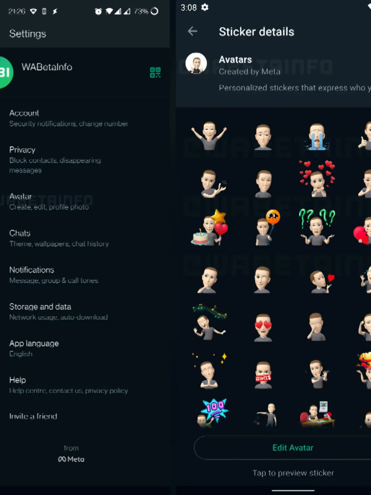 WhatsApp-Einstellungen und Avatare