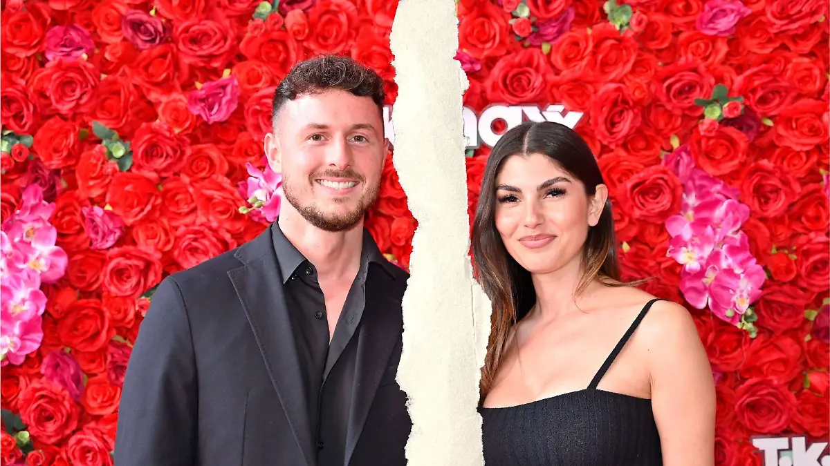 Jannik Kontalis und Yeliz Koc auf einem roten Teppich, das Foto ist "zerrissen".