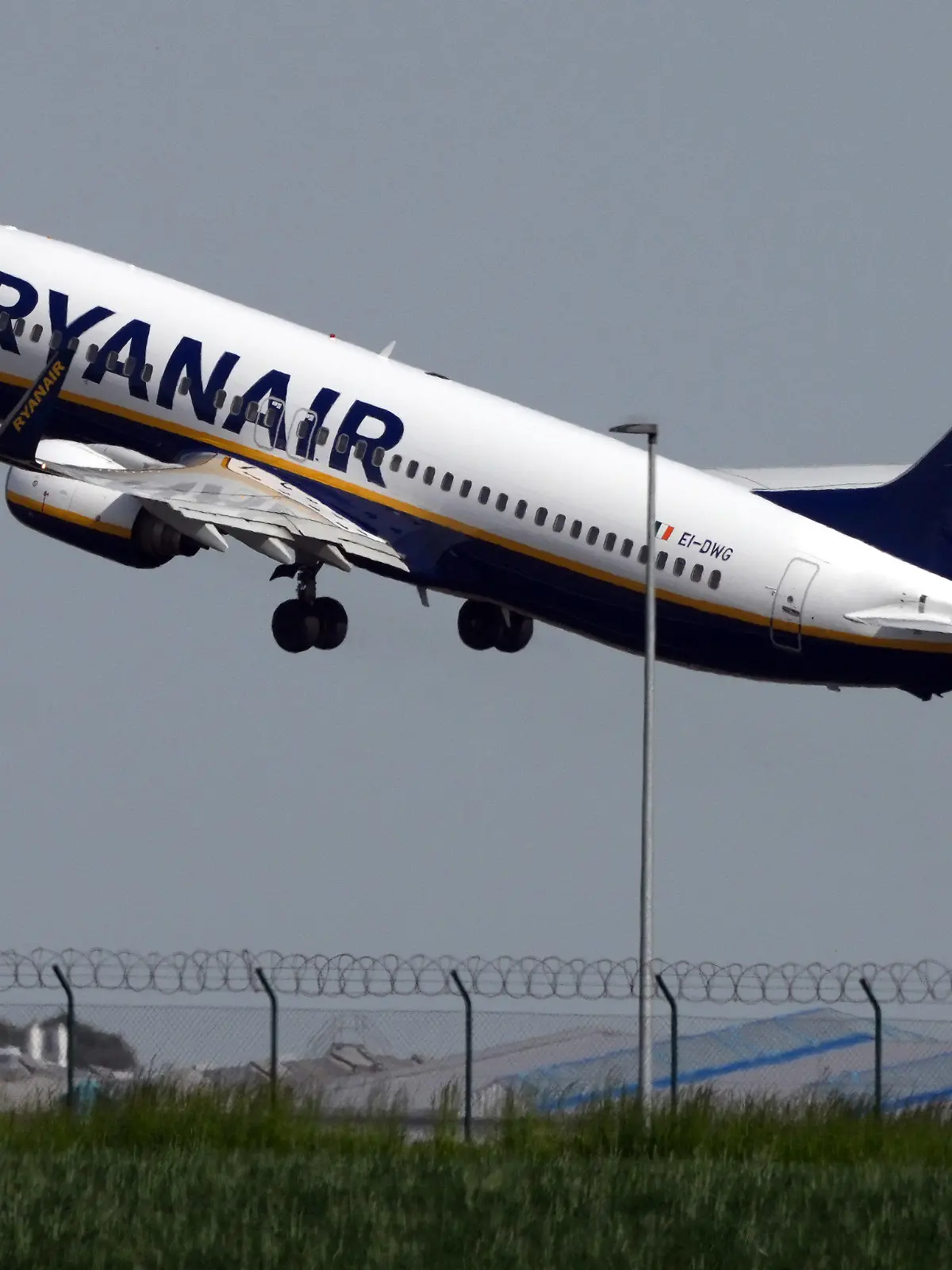 ARCHIV - 22.05.2023, Berlin, Schönefeld: Eine Boeing 737 der Fluggesellschaft Ryanair startet hinter einer grünen Wiese vom Flughafen Berlin Brandenburg (BER) «Willy Brandt». (zu dpa «Ryanair erwartet Gewinnsprung und plant regelmäßige Dividenden») Foto: Soeren Stache/dpa +++ dpa-Bildfunk +++