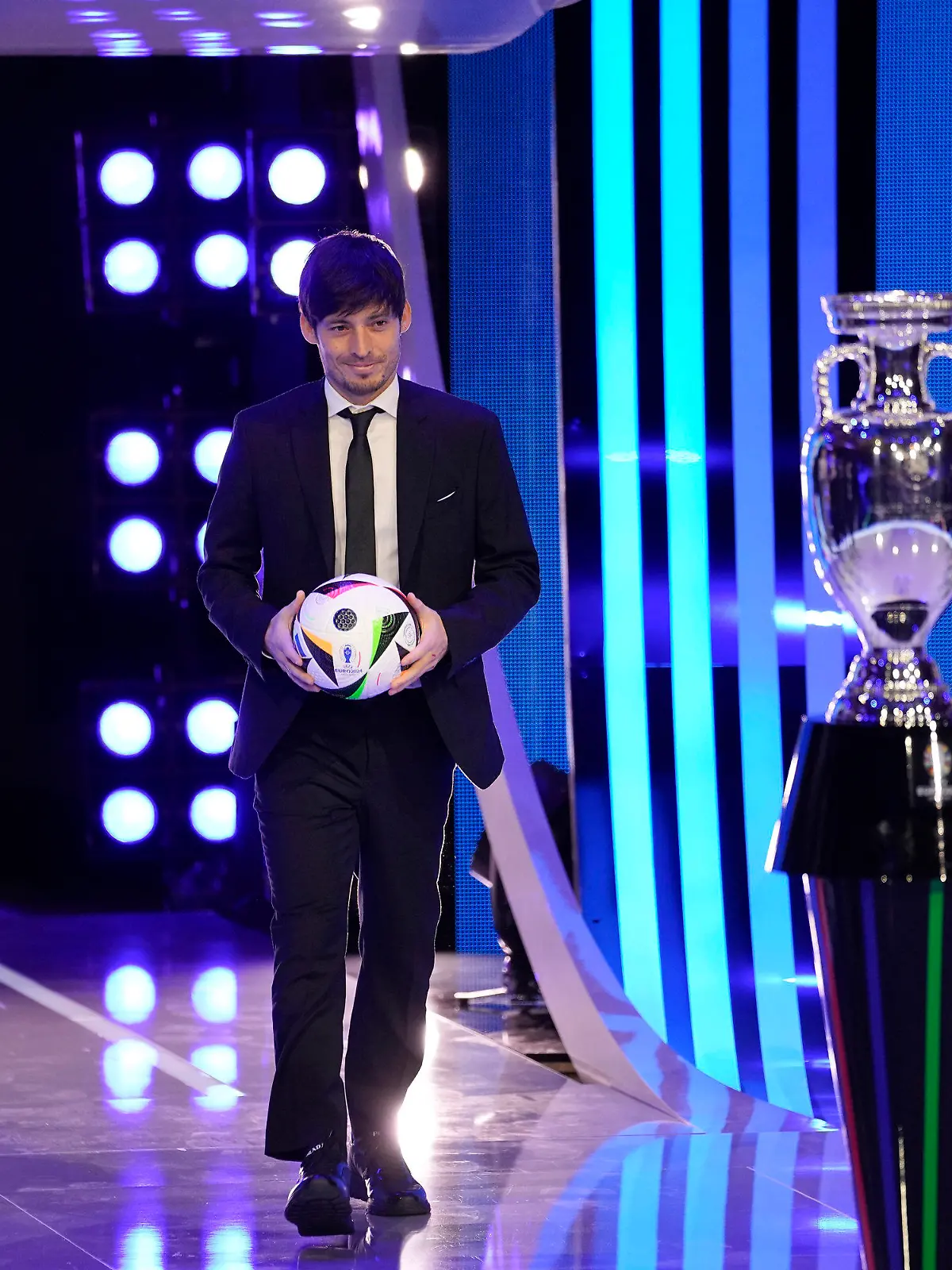 Former soccer player David Silva​ arrives during the draw for the UEFA Euro 2024 soccer tournament finals in Hamburg, Germany, Saturday, Dec. 2, 2023. (AP Photo/Martin Meissner)