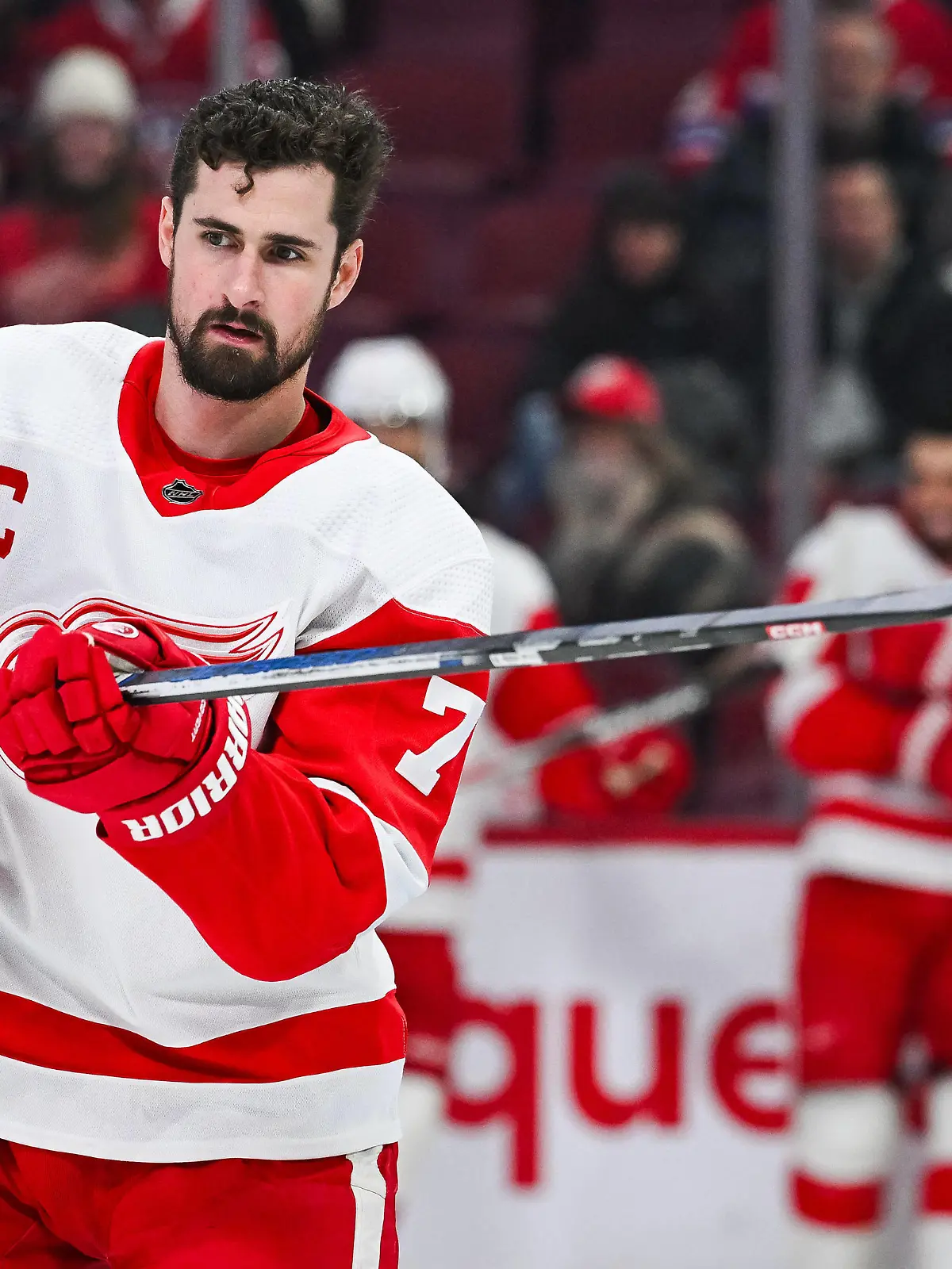 NHL, Eishockey Herren, USA Detroit Red Wings at Montreal Canadiens Dec 2, 2023 Montreal, Quebec, CAN Detroit Red Wings center Dylan Larkin 71 looks on during warm up before the game against the Montreal Canadiens at Bell Centre. Montreal Bell Centre Quebec CAN, EDITORIAL USE ONLY PUBLICATIONxINxGERxSUIxAUTxONLY Copyright: xDavidxKirouacx 20231202_mku_iq8_010