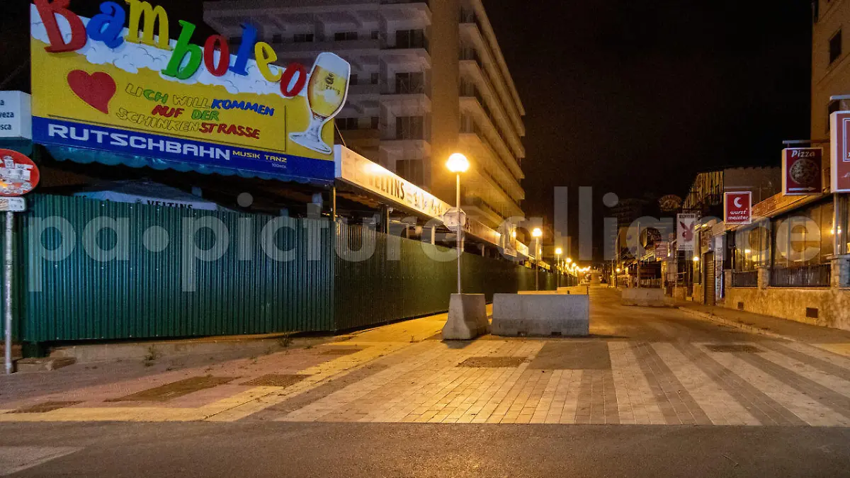 PALMA DE MALLORCA, SPAIN - MAY 5 2020 : Playa de Palma - Schinkenstrasse at - Mallorca during Corona Lock down on May 5, 2020 in Palma de Mallorca, .
