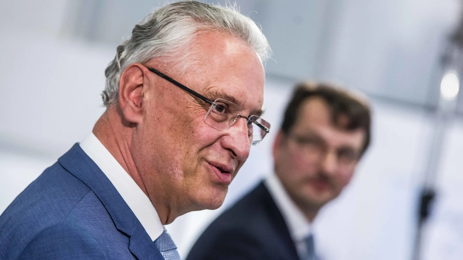 September 11, 2020, Munich, Bavaria, Germany: Bavaria s Interior Minister JOACHIM HERRMANN. The Interior Minister of Bavaria Joachim Herrmann visited the BMW Group Werk Munich to view the newest G20 3-Series police vehicles that now utilize the latest generation of mild hybrid technology. The new-generation 3-Series vehicles are heavily customized with police equipment and now are friendlier to the environment with the outfitting of a 48-volt mild hybrid drive. Munich Germany - ZUMAb160 20200911_zbp_b160_015 Copyright: xSachellexBabbarx
