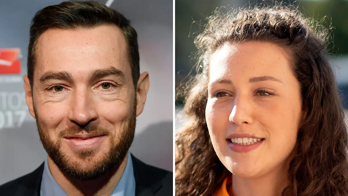 05.12.2023, Deutschland/Australien, FF/Main/Wyong: Die zweiteilige Bildkombo zeigt die Moderatoren Lena Kesting (r/ Aufnahme vom 01.08.2023) und Sven Voss (Aufnahme vom 17.01.2017).  Sie lösen das Moderations-Team Katrin Müller-Hohenstein und Rudi Cerne ab. (zu dpa: «Neues Moderations-Team für Gala «Sportler des Jahres»») Foto: Michael Memmler/ Arne Dedert/Eibner-Pressefoto/dpa/dpa +++ dpa-Bildfunk +++