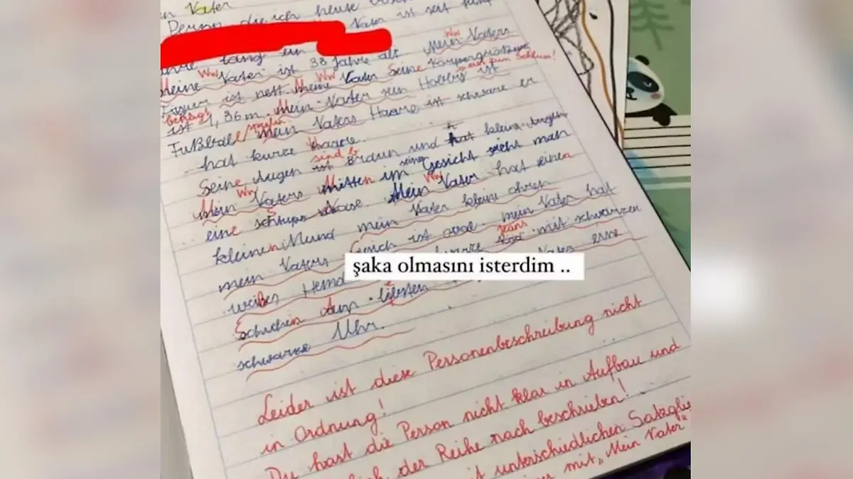 Ein Foto von einer korrigierten Deutscharbeit eines Grundschülers
