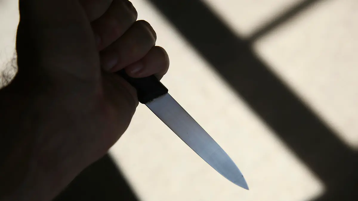 A hand holding a knife in shadow. This image can be used to represent stabbing or murder.