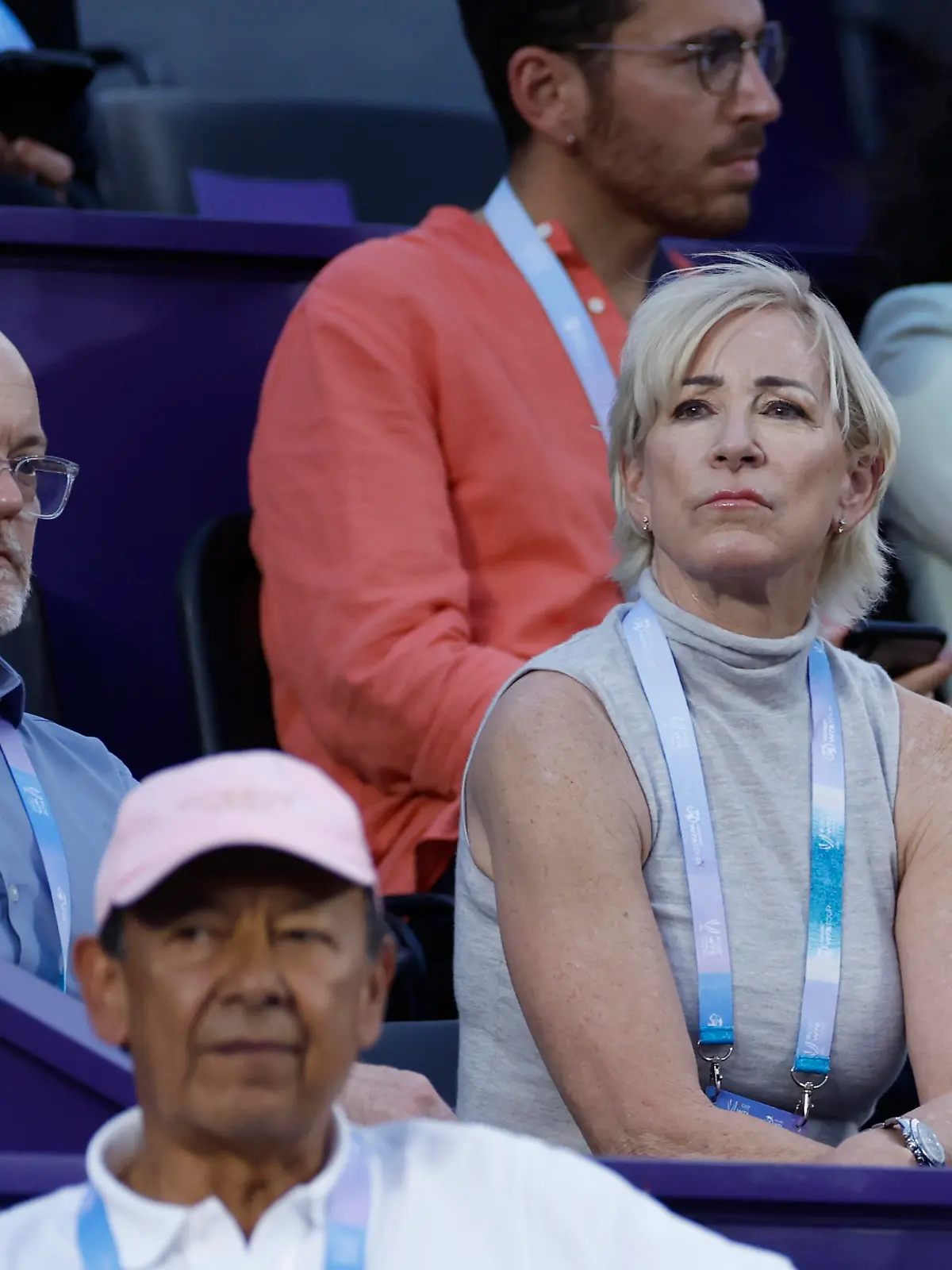 CANCUN, MEXICO - NOVEMBER 05: Former American tennis player Chris Evert looks during the singles semi-final match between Iga Swiatek of Poland and Aryna Sabalenka of Belarus during the final day of the GNP Seguros WTA Finals Cancun 2023 part of the Hologic WTA Tour in Cancun, Mexico. (Photo by Sarah Stier/Getty Images)