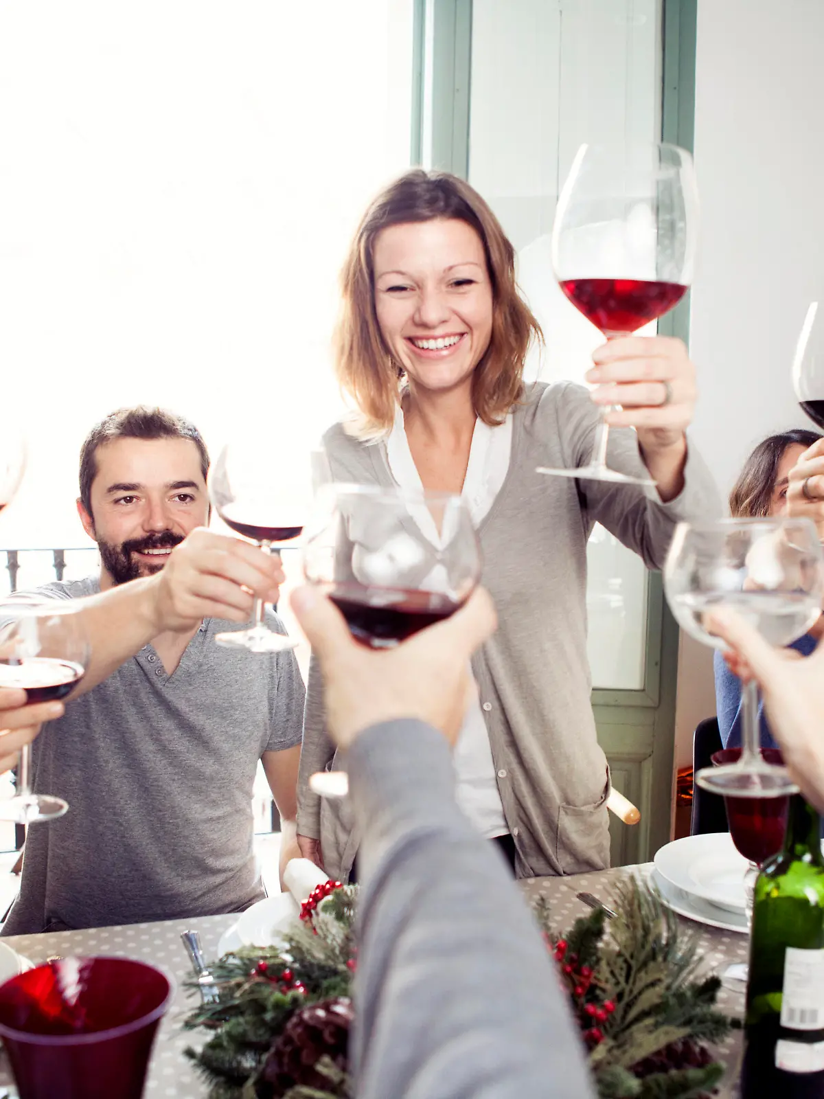 Friends toasting at Christmas dinner