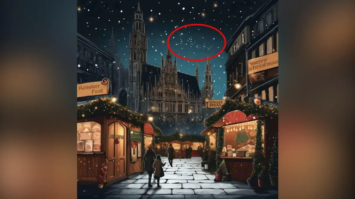 Die Lösung des Rätsels: Das Wort "snow" verbirgt sich am Himmel