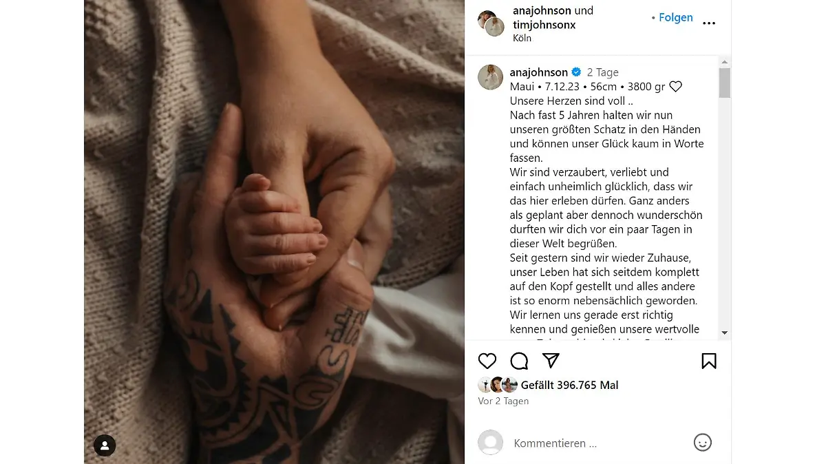 Ana Johnson teilt ihr Baby-Glück mit ihrer Community.