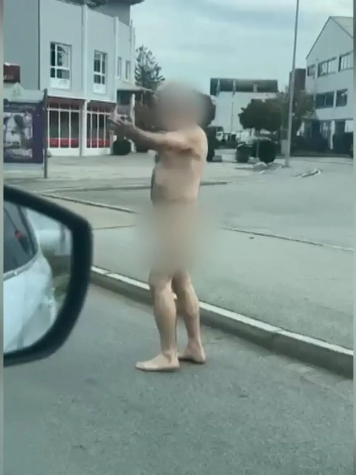 Splitterfasernackt und ziemlich euphorisch tanzt dieser Mann vor dem BMW-Werk in Dingolfing. Gerüchten zufolge sei er ein Mitarbeiter, der kurz vorher gekündigt wurde. Die Polizei brachte den Nudisten in eine psychiatrische Klinik.