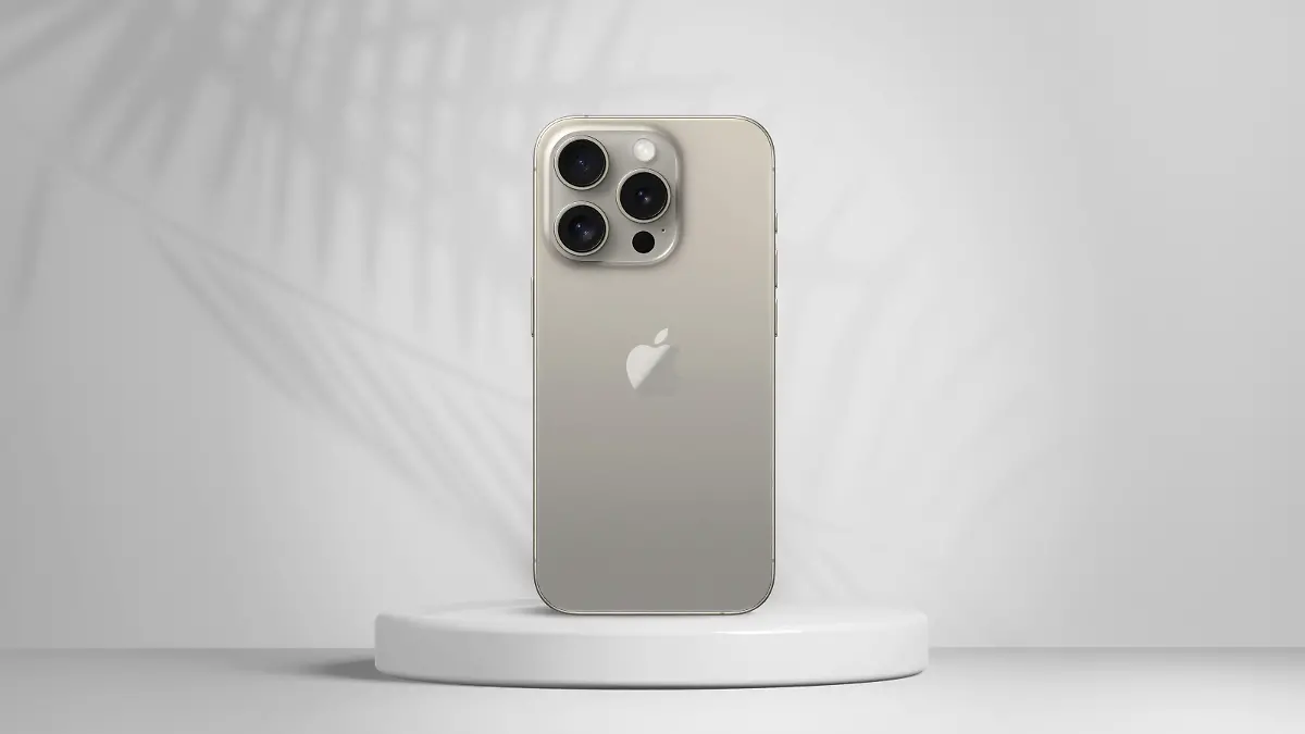 Antalya, Turkey - September 18, 2023: Newly released Natural Titanium iPhone 15 pro mockup set with back and front angles