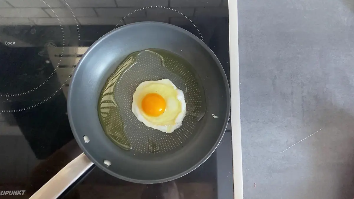 Das gelegte Ei landet in der Pfanne.