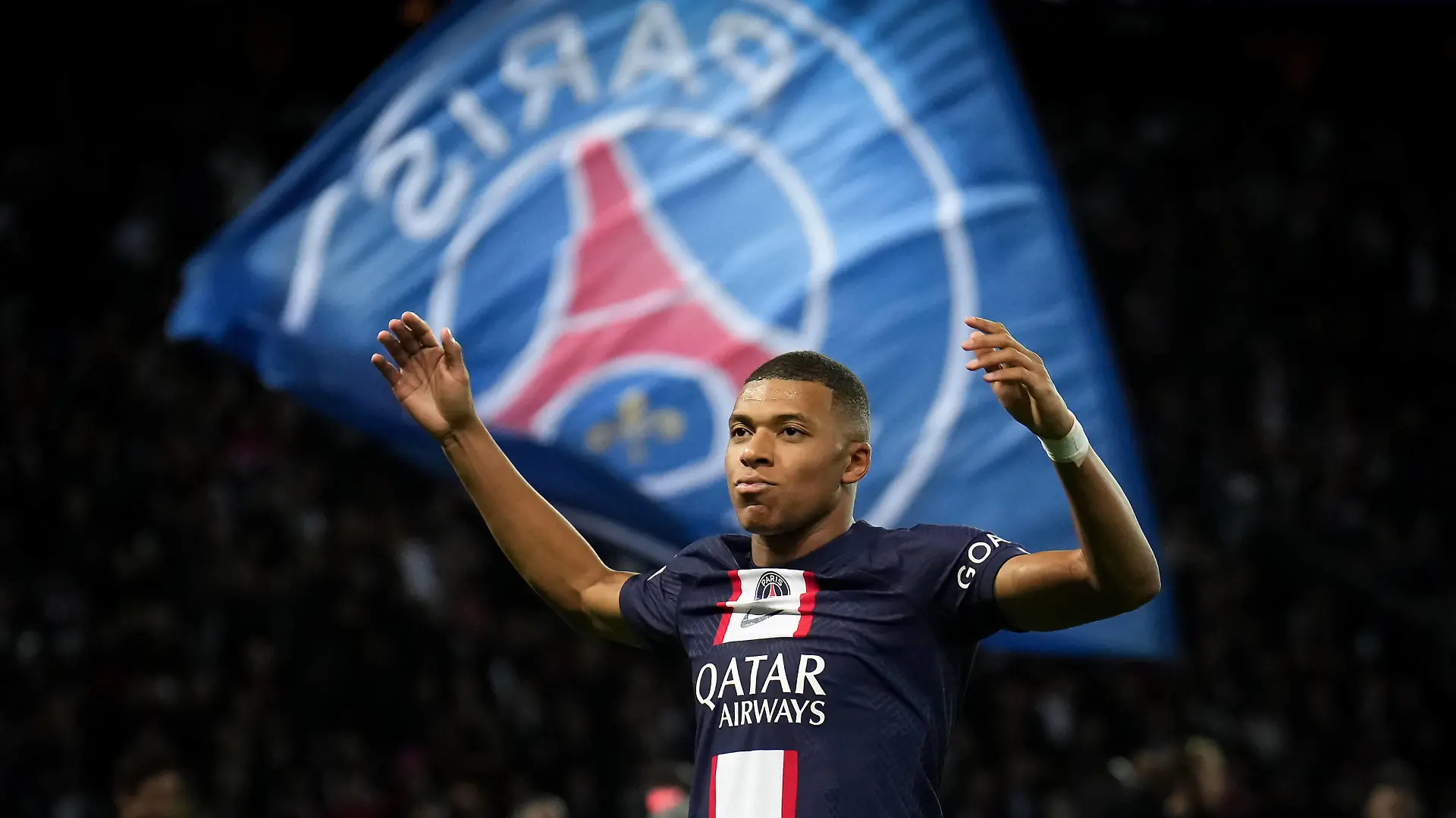 Kylian Mbappe of PSG celebrates scoring his goal during the UEFA Champions League match between Paris Saint Germain and Benfica at Parc des Princes, Paris, France on 11 October 2022. PUBLICATIONxNOTxINxUK Copyright: xAndyxRowlandx PMI-5213-0030
