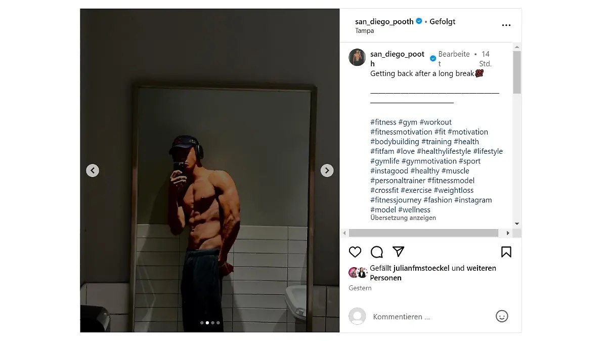 Diego beeindruckt mit Sixpack.