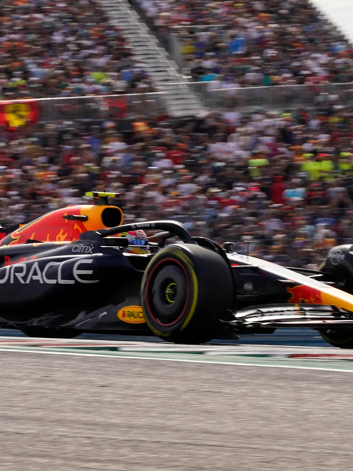 Red Bull driver Max Verstappen, of the Netherlands, drives during the Formula One U.S. Grand Prix auto race at the Circuit of the Americas, Sunday, Oct. 23, 2022, in Austin, Texas. (AP Photo/Eric Gay)