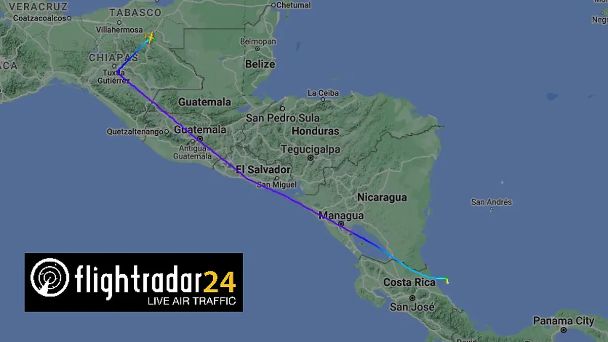 HANDOUT - 22.10.2022, Costa Rica, ---: Der Screenshot von Flightradar24.com zeigt die Route des Flugzeuges auf dem Weg von Mexiko nach Puerto Limón an der Karibikküste von Costa Rica. Nach Behördenangaben ist das Flugzeug mit fünf deutschen Passagieren verschwunden. Foto: -/Flightradar24.com /dpa - ACHTUNG: Nur zur redaktionellen Verwendung und nur mit vollständiger Nennung des vorstehenden Credits. Das Logo von Flightradar24.com darf nicht abgeschnitten werden. +++ dpa-Bildfunk +++
