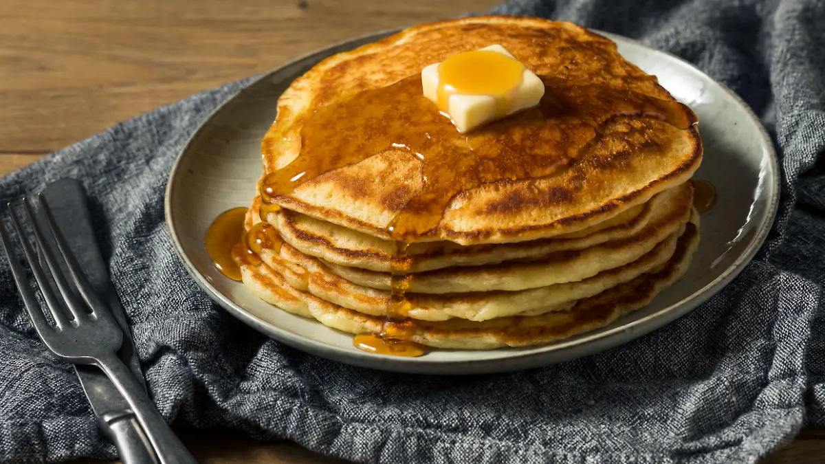 Homemade Sourdough Pancakes with Butter and Blueberries
