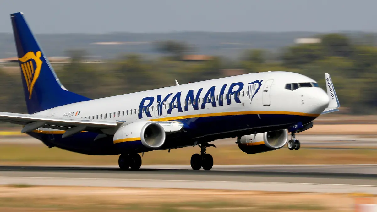 FILE PHOTO: A Ryanair Boeing 737-800 airplane takes off from the airport in Palma de Mallorca, Spain, July 29, 2018. REUTERS/Paul Hanna/File Photo