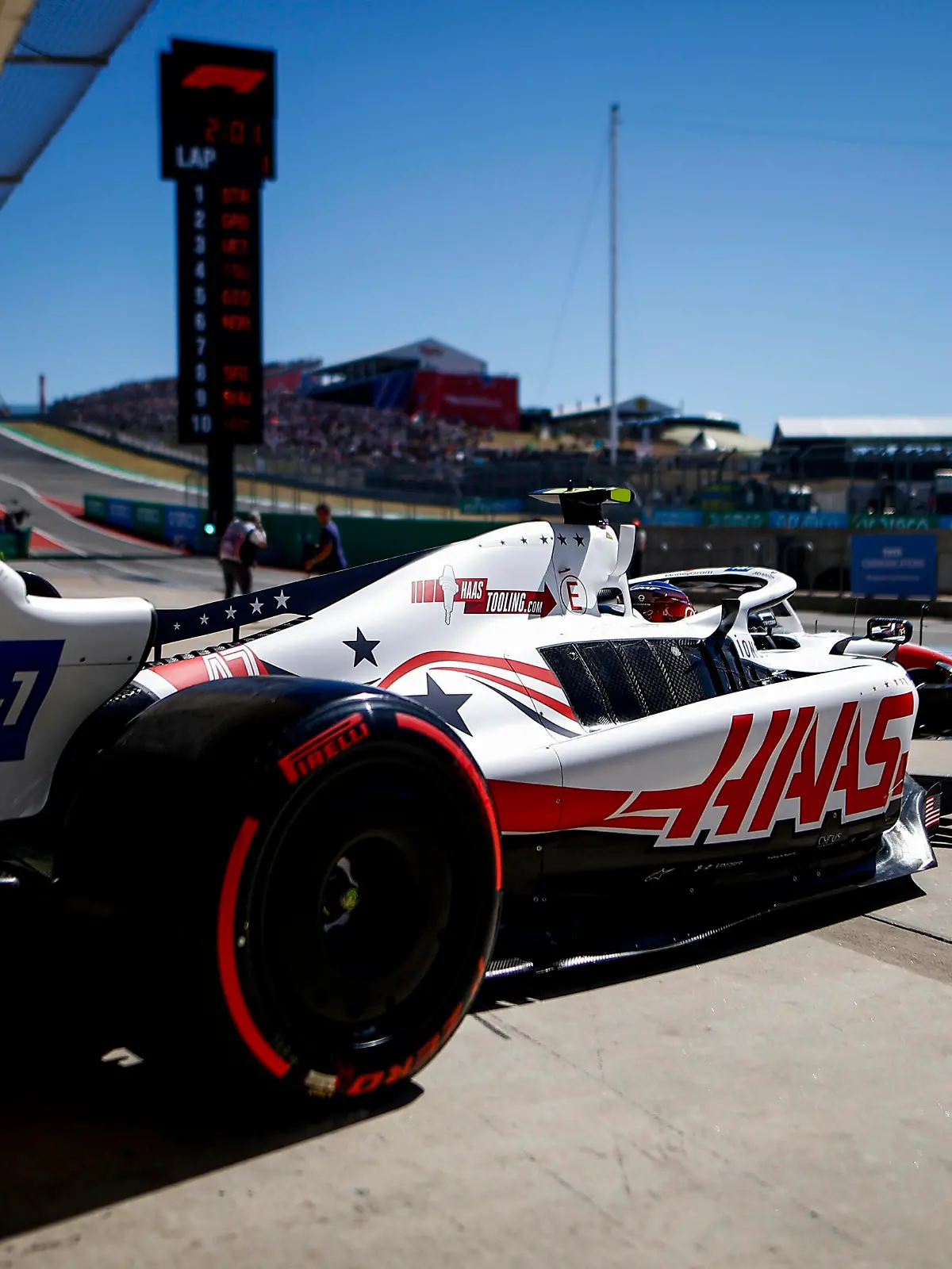  Formula 1 2022: United States GP CIRCUIT OF THE AMERICAS, UNITED STATES OF AMERICA - OCTOBER 21: Mick Schumacher, Haas VF-22, leaves the garage during the United States GP at Circuit of the Americas on Friday October 21, 2022 in Austin, United States of America. Photo by Andy Hone / LAT Images Images PUBLICATIONxINxGERxSUIxAUTxHUNxONLY GP2219_130101_ONY5616