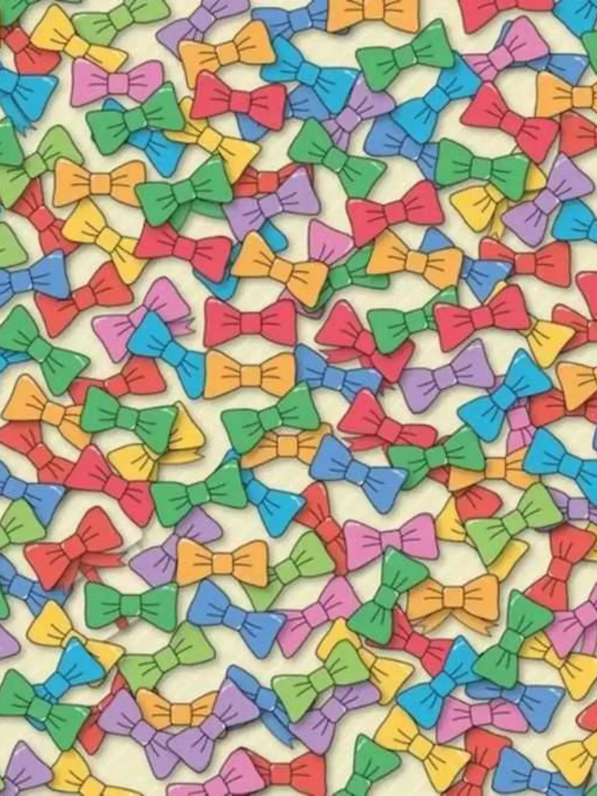 Suchbild: Zwischen bunten Schleifen versteckt sich ein Geschenk