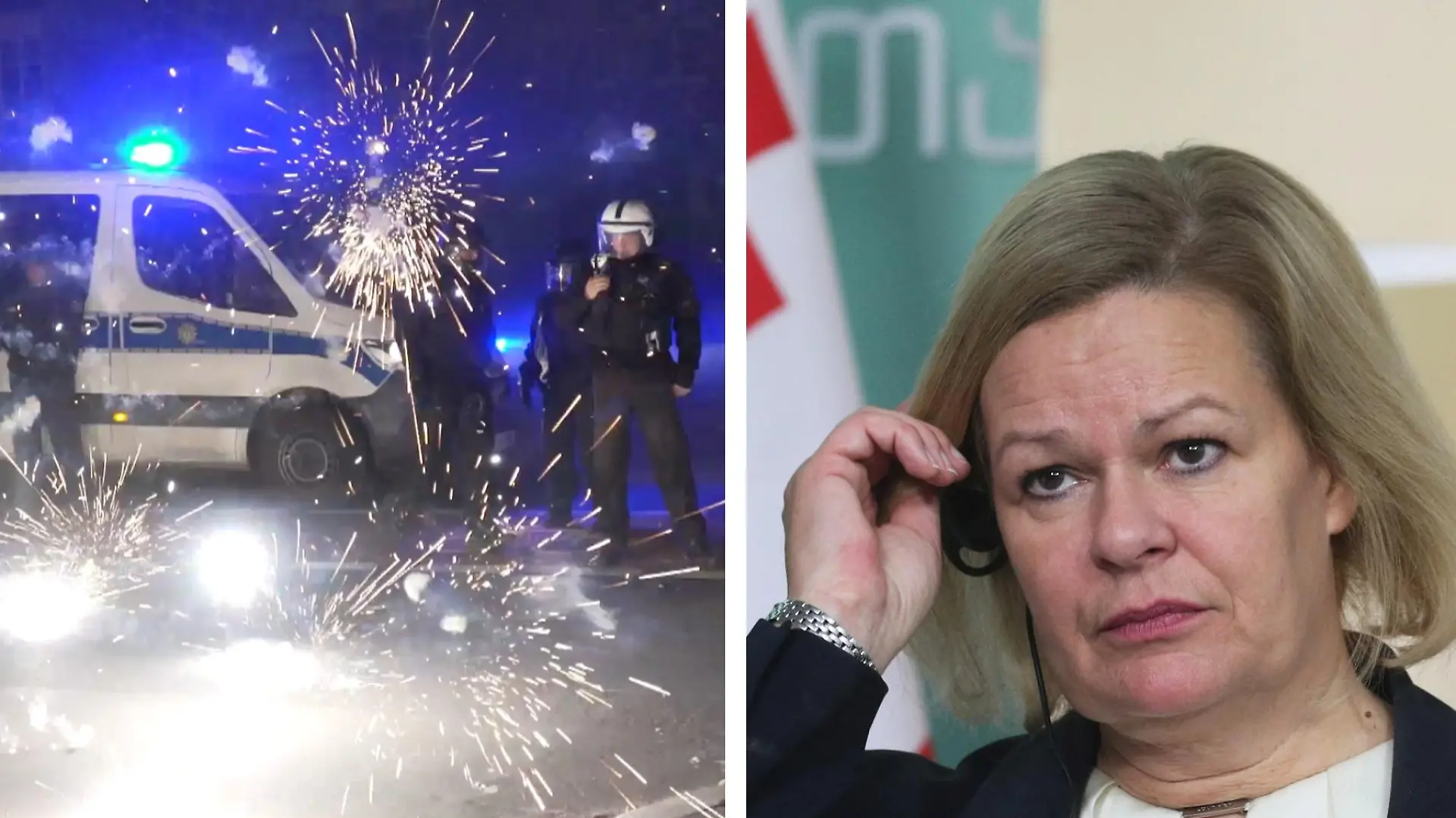 Bundesinnenministerin Nancy Faeser (rechts, SPD) befürchtet erneut Angriffe auf Polizei und Einsatzkräfte an Silvester.