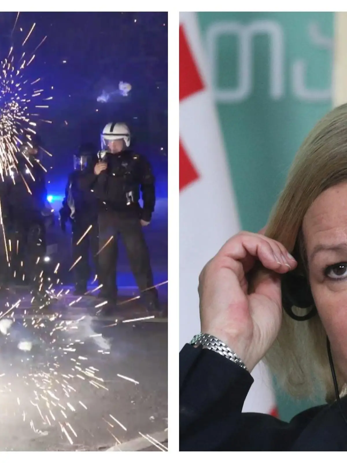 Bundesinnenministerin Nancy Faeser (rechts, SPD) befürchtet erneut Angriffe auf Polizei und Einsatzkräfte an Silvester.