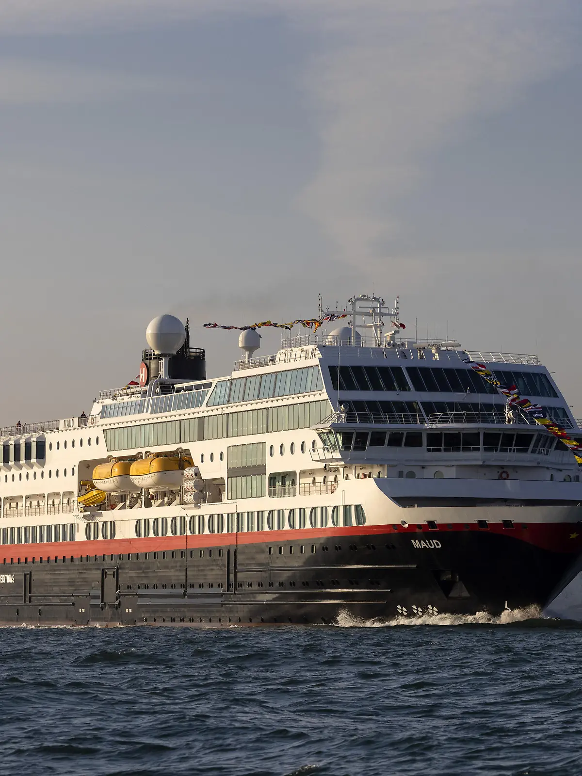 MS Maud inaugural sailing. EDITORIAL USE ONLY General views of MS Maud embarking on her inaugural sailing from the Port of Dover, as Hurtigruten Expeditions launches its first ever UK to Norway route. Picture date: Wednesday September 22, 2021. The ship is the only vessel of its kind to offer year-round expedition sailings from the UK and due to its size can access remote destinations. Looking to the future, Hurtigruten is preparing to power its fleet using biofuel to reduce emissions of carbon dioxide, nitrogen oxides and sulphur oxides. Photo credit should read: Matt Alexander/PA Wire URN:62594589