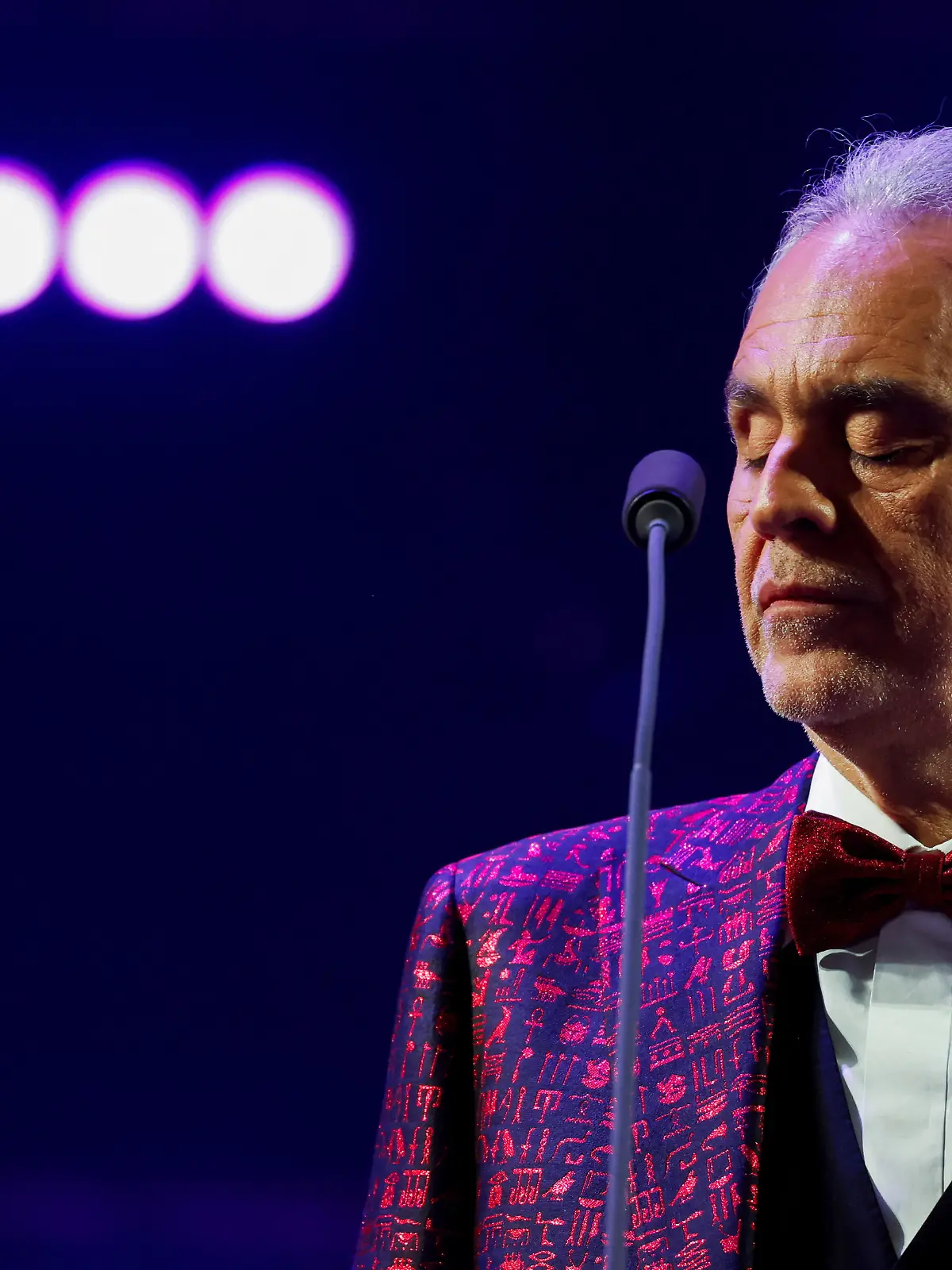 Italian tenor Andrea Bocelli performs during the Joseph Calleja Christmas Special concert in Ta' Qali, Malta, November 25, 2023.  REUTERS/Darrin Zammit Lupi