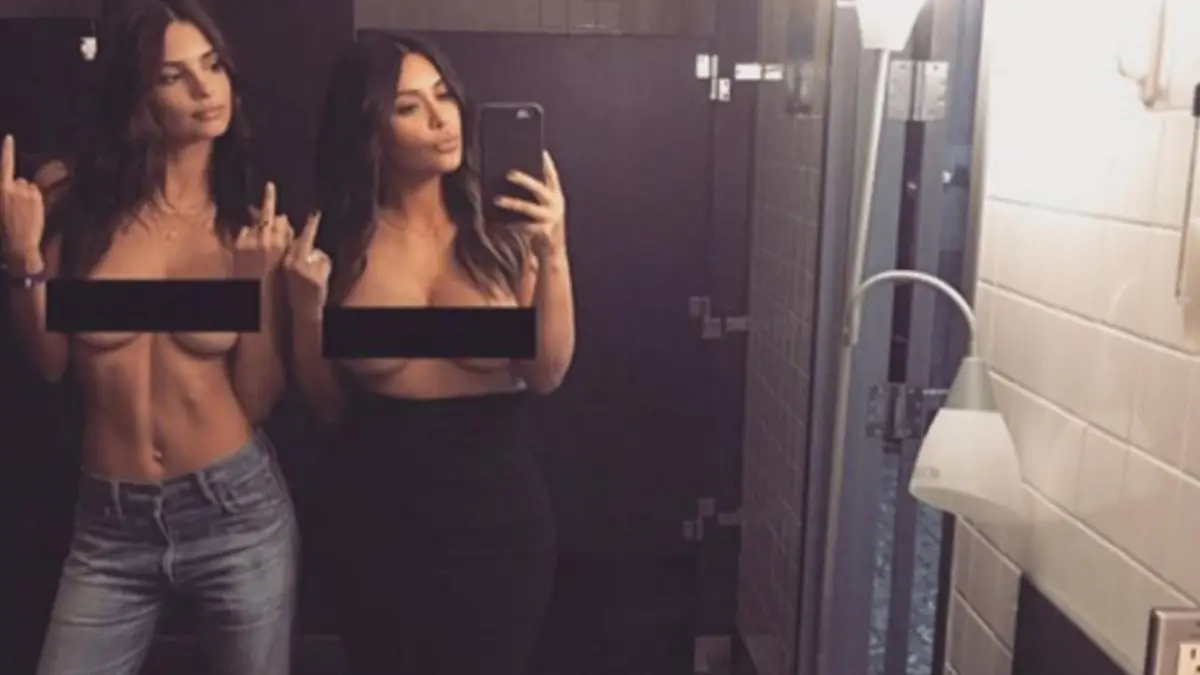 Kim Kardashian und Emily Ratajkowski oben ohne auf Instagram