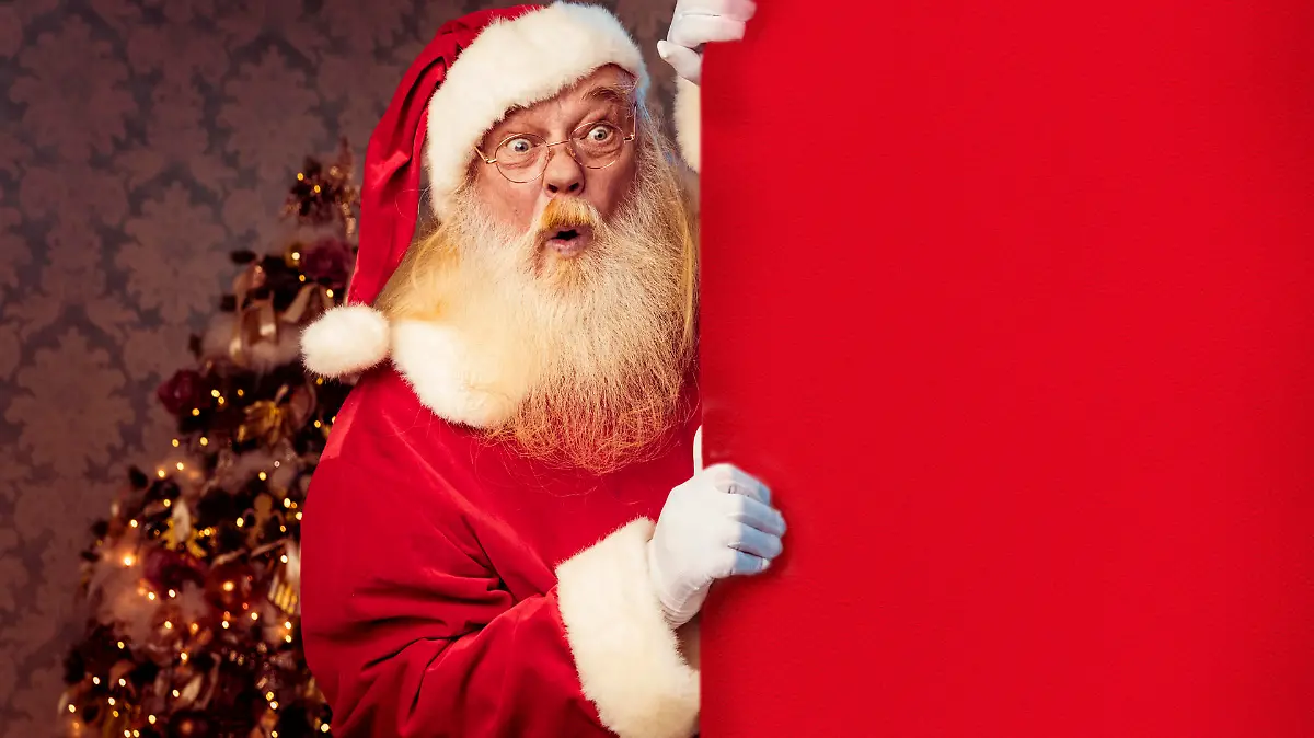 Santa with blank empty red poster