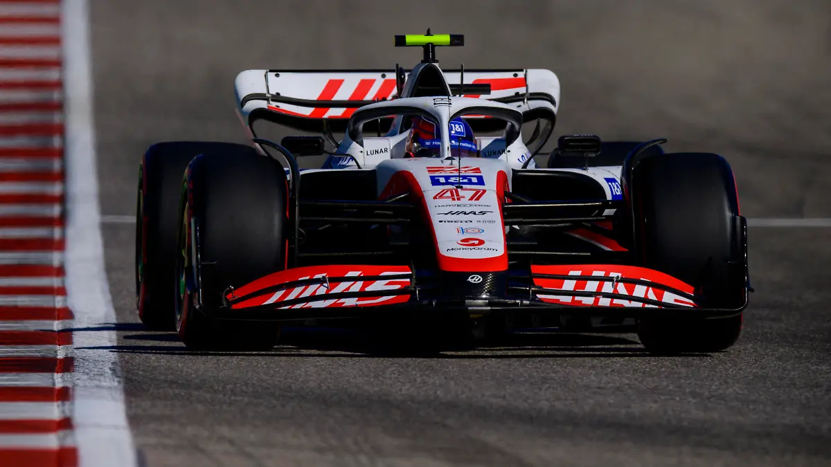 Oct 21, 2022; Austin, Texas, USA; Haas F1 Team driver Mick Schumacher (47) of Team Germany drives during practice for the U.S. Grand Prix at the Circuit of the Americas. Mandatory Credit: Jerome Miron-USA TODAY Sports
