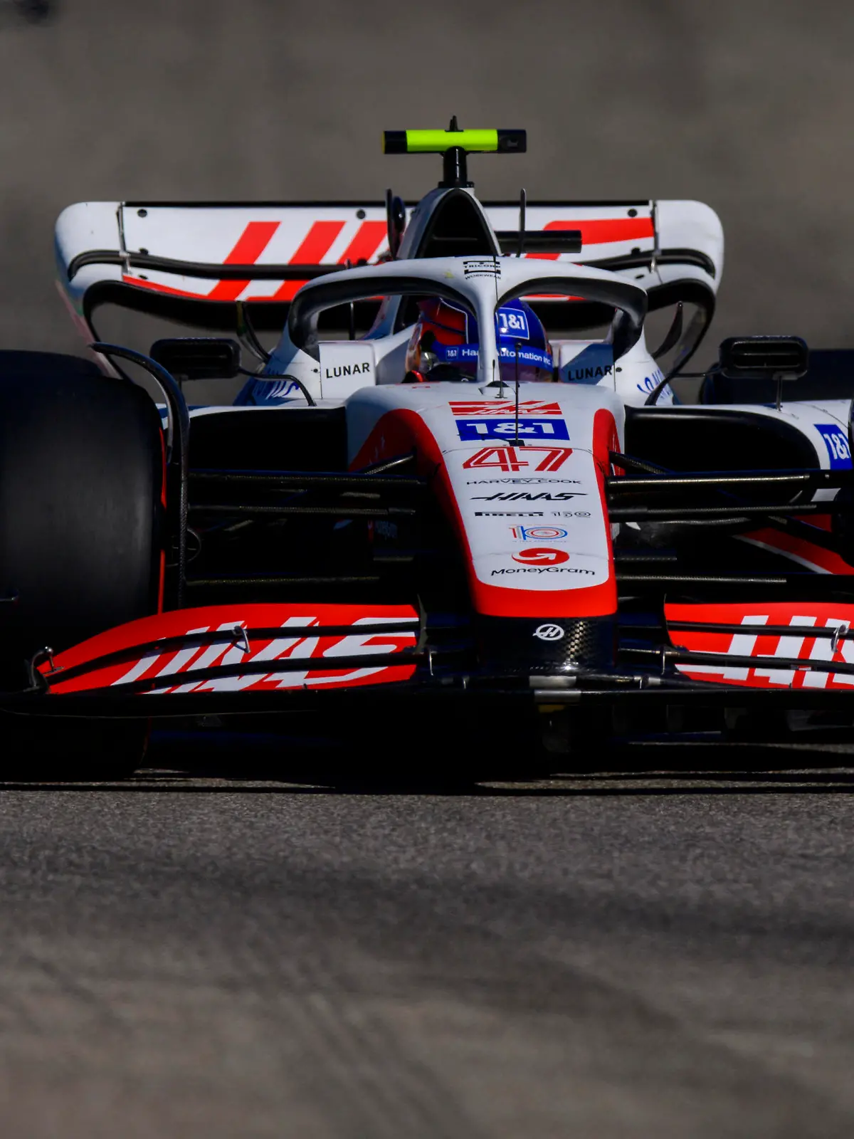 Oct 21, 2022; Austin, Texas, USA; Haas F1 Team driver Mick Schumacher (47) of Team Germany drives during practice for the U.S. Grand Prix at the Circuit of the Americas. Mandatory Credit: Jerome Miron-USA TODAY Sports