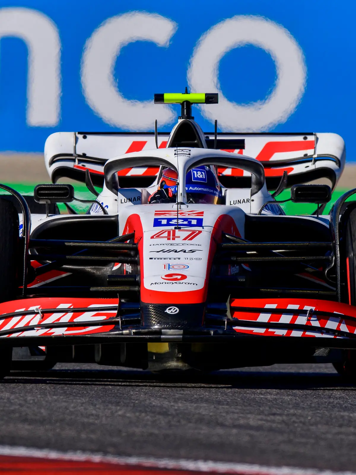 Oct 21, 2022; Austin, Texas, USA; Haas F1 Team driver Mick Schumacher (47) of Team Germany drives during practice for the U.S. Grand Prix at the Circuit of the Americas. Mandatory Credit: Jerome Miron-USA TODAY Sports