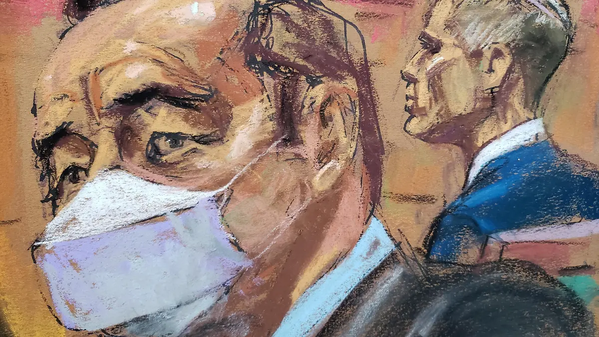 Kevin Spacey listens as lawyer Jennifer Keller delivers closing arguments during Anthony Rapp's civil sex abuse case against Spacey in this courtroom sketch from the trial in New York, U.S., October 20, 2022. REUTERS/Jane Rosenberg