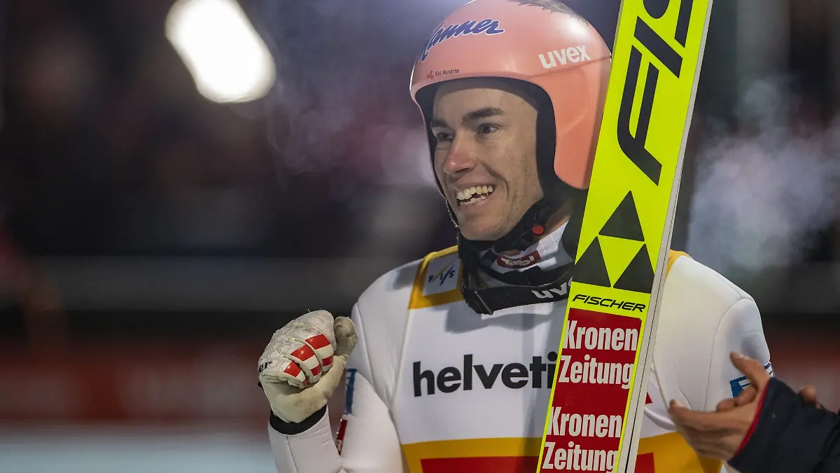 Stefan Kraft aus Österreich freut sich.