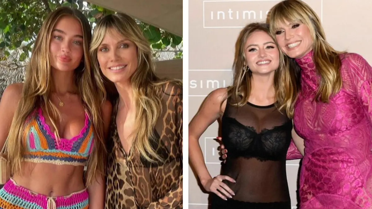 Links posiert Heidi Klum mit Sophie Stray, rechts mit Tochter Leni Klum.