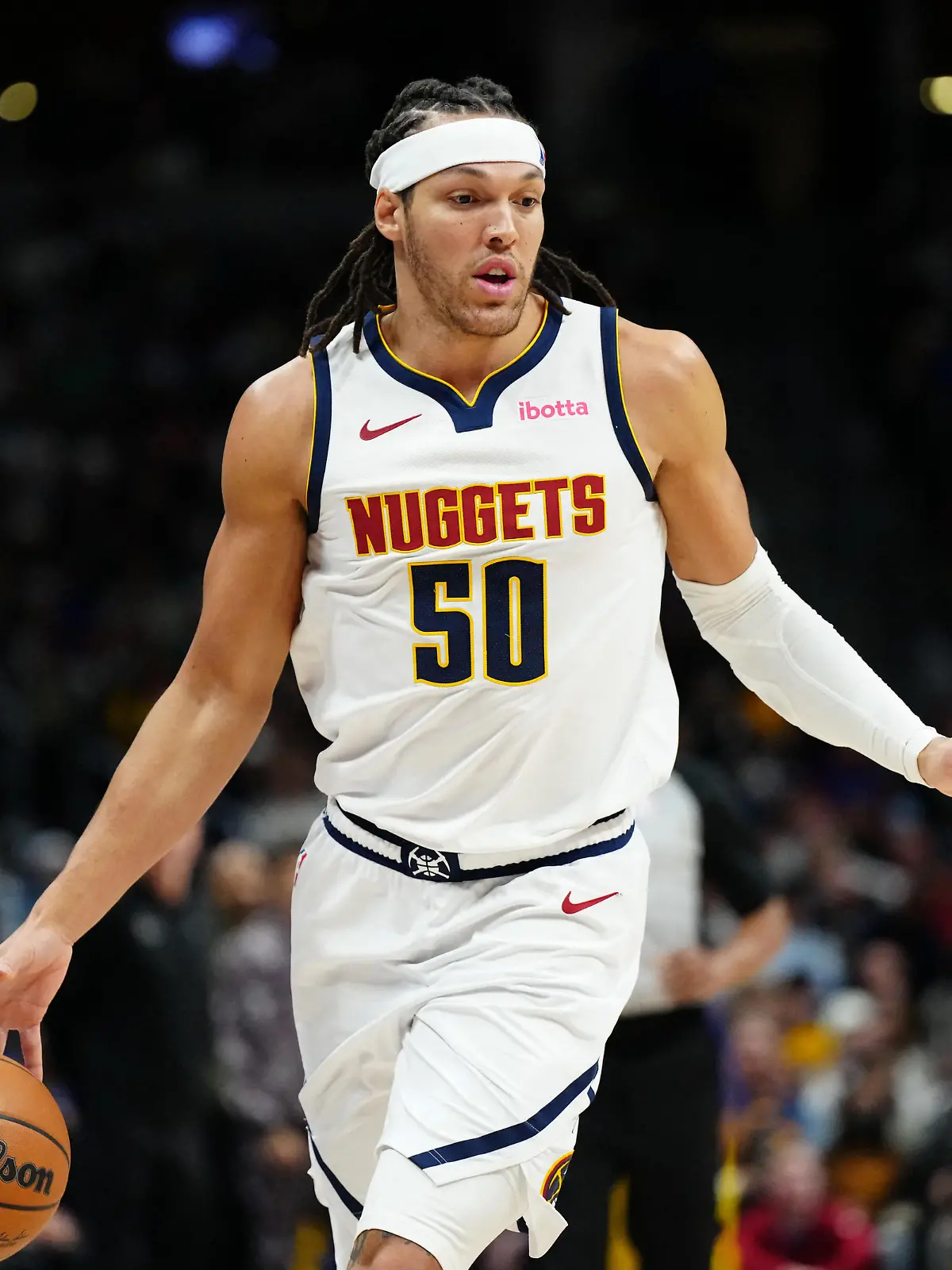 Dec 25, 2023; Denver, Colorado, USA; Denver Nuggets forward Aaron Gordon (50) during  the third quarter against the Golden State Warriors at Ball Arena. Mandatory Credit: Ron Chenoy-USA TODAY Sports