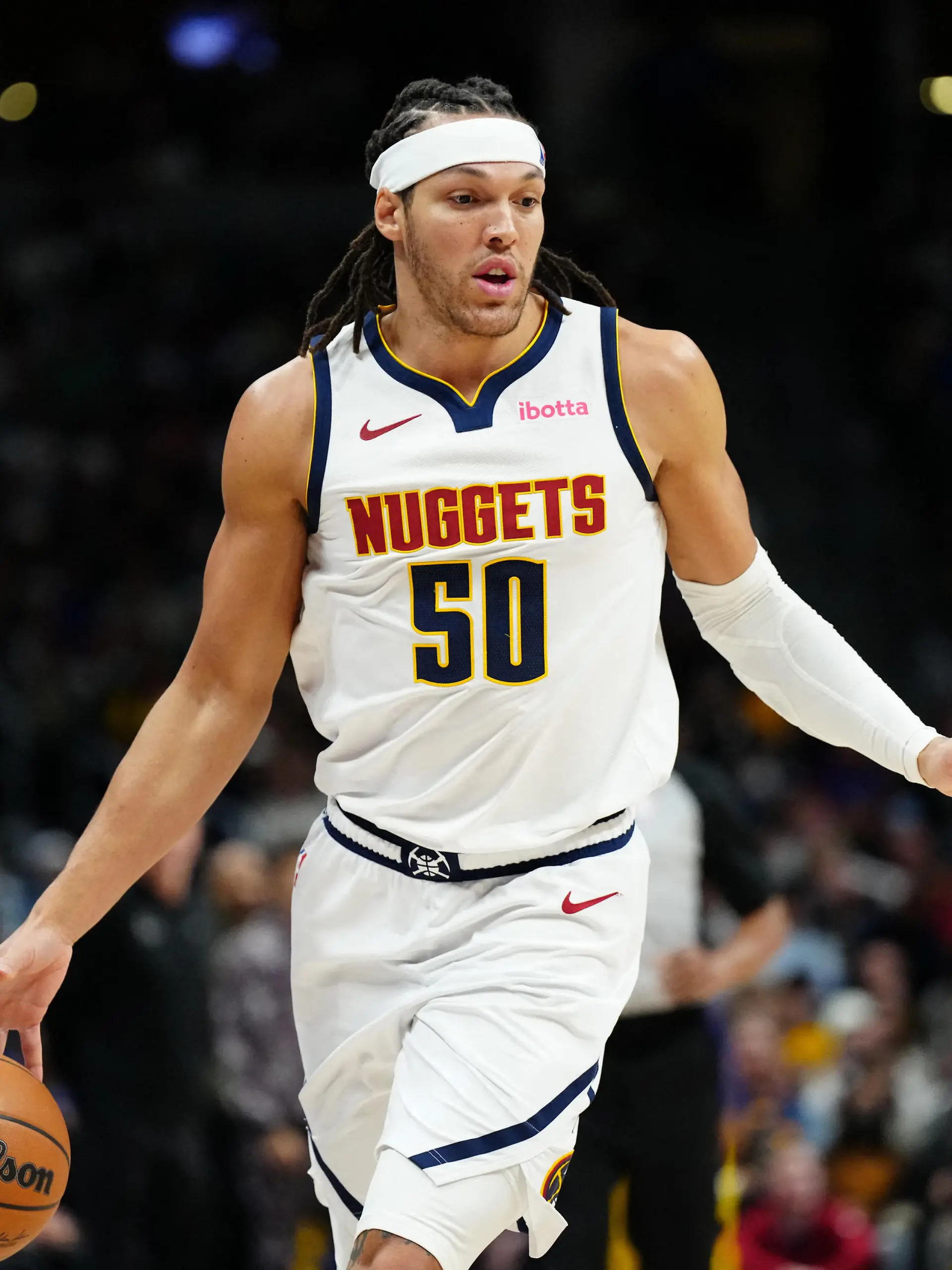 Dec 25, 2023; Denver, Colorado, USA; Denver Nuggets forward Aaron Gordon (50) during  the third quarter against the Golden State Warriors at Ball Arena. Mandatory Credit: Ron Chenoy-USA TODAY Sports