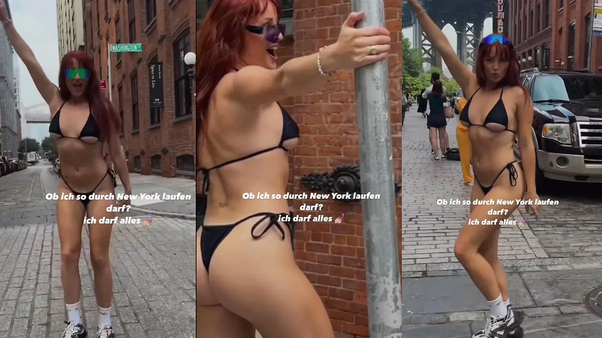 Cassy Cassau stolziert halb nackt durch New York City