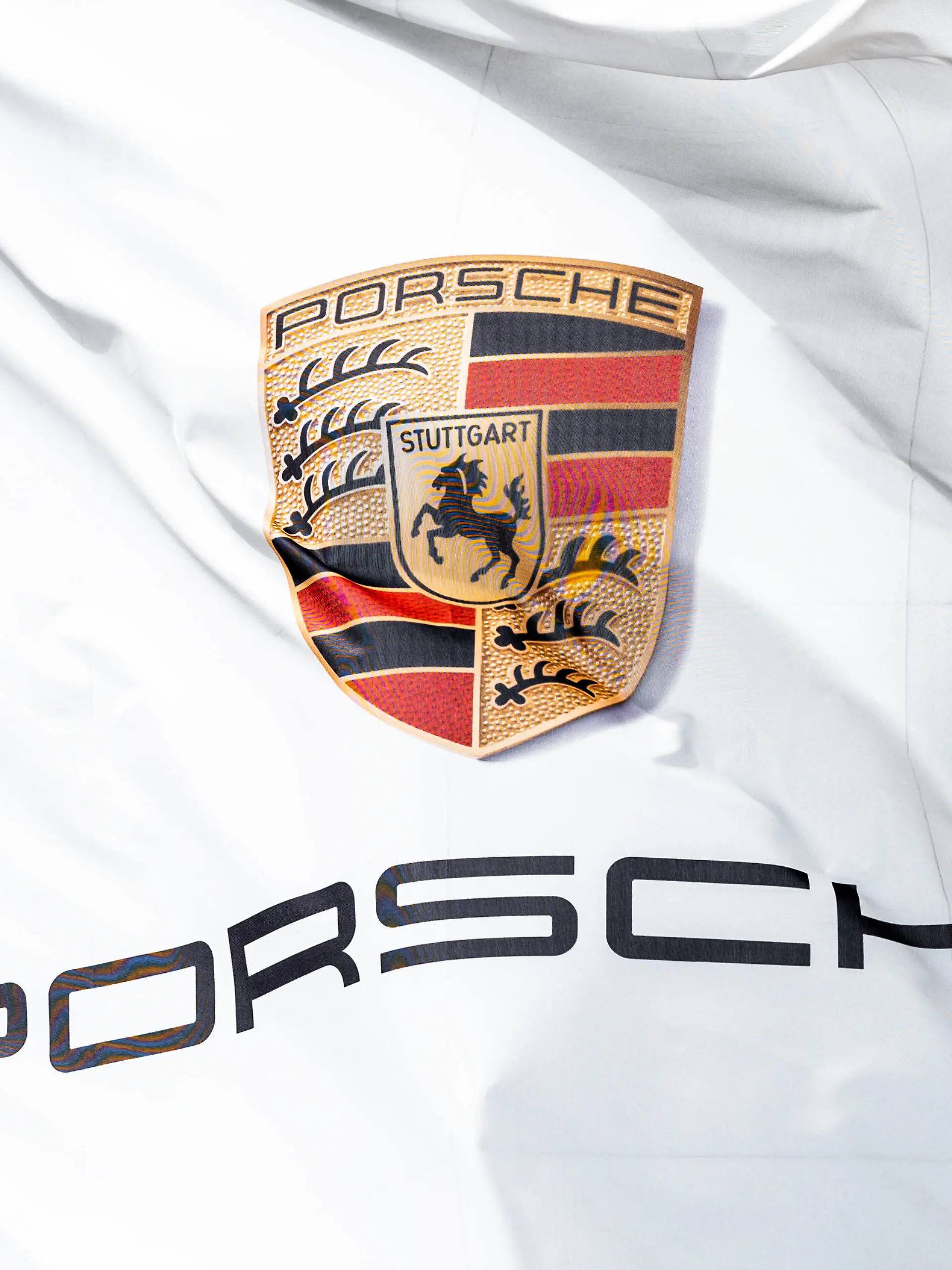  Das Logo von Porsche ist auf einer Flagge vor dem Porsche Zentrum Schwarzwald-Baar zu sehen, die im Wind weht. Villingen-Schwenningen Baden-Württemberg Deutschland *** The Porsche logo can be seen on a flag in front of the Porsche Centre Schwarzwald Baar blowing in the wind Villingen Schwenningen Baden Württemberg Germany 