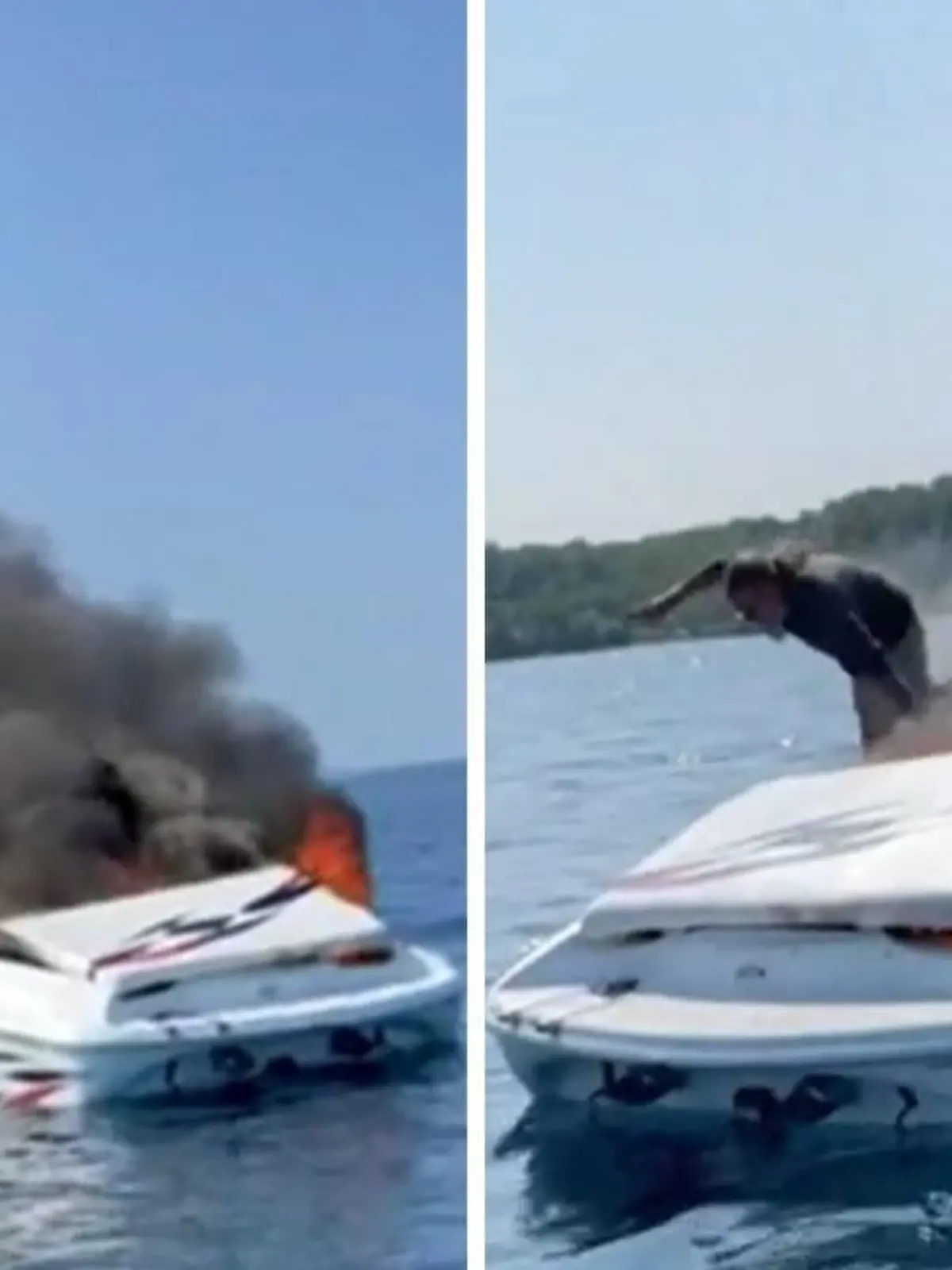 Dramatische Szenen spielen sich auf einem See in Michigan ab. Zwei Männer sind auf dem Lake Michigan unterwegs, als ihr Boot plötzlich in Flammen aufgeht.
