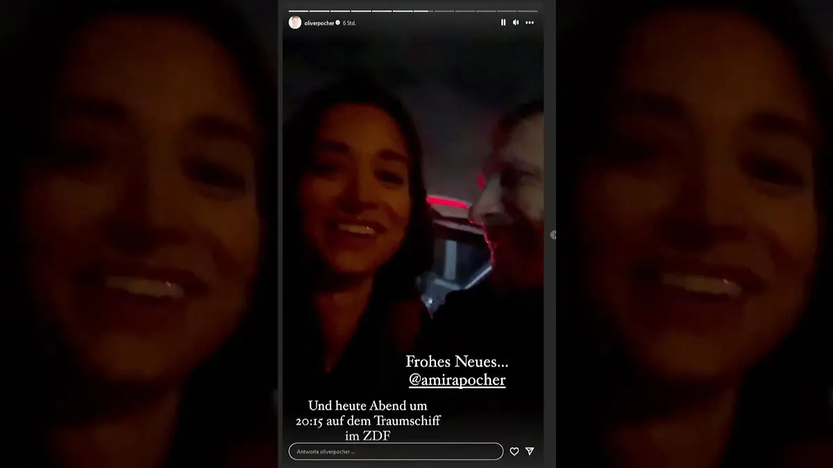 Hier strahlen Amira und Oliver Pocher gemeinsam in die Kamera - wenig später gibt's sogar ein kleines Neujahrs-Küsschen für Olli.