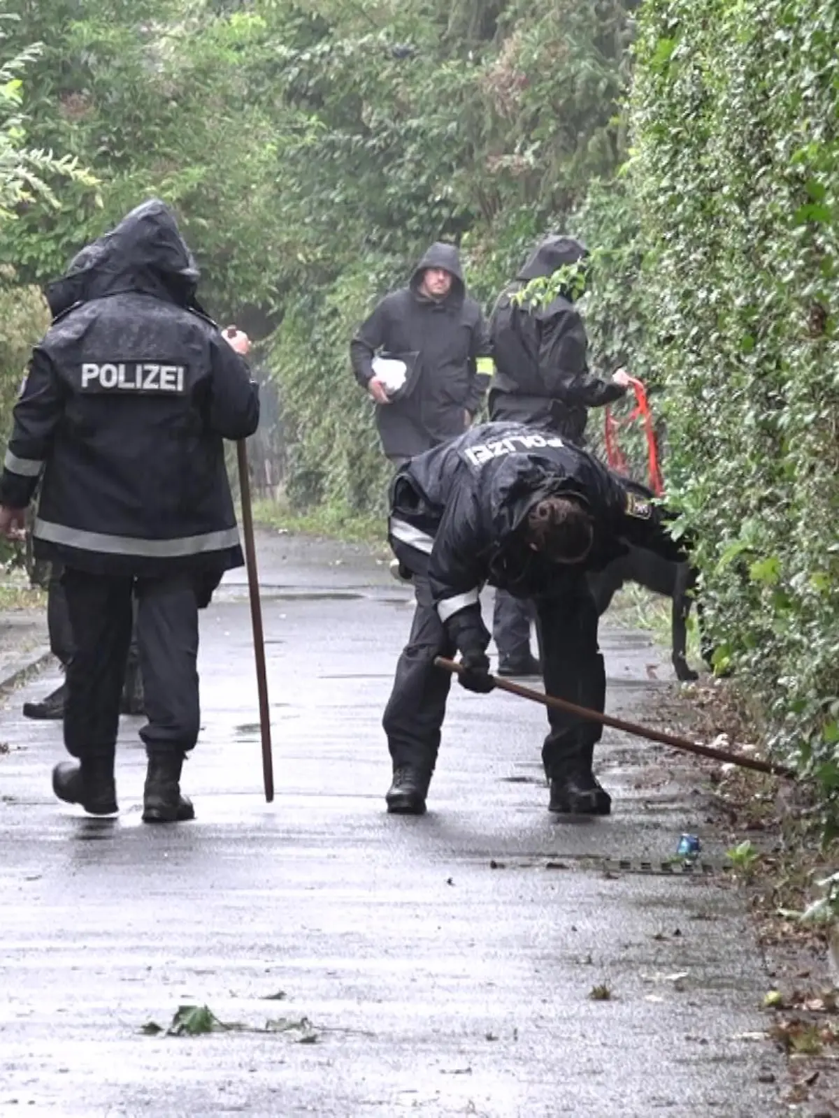 Ein Trupp von Polizisten durchsucht das Wohngebiet in Wiesbaden-Klarenthal - doch wonach?