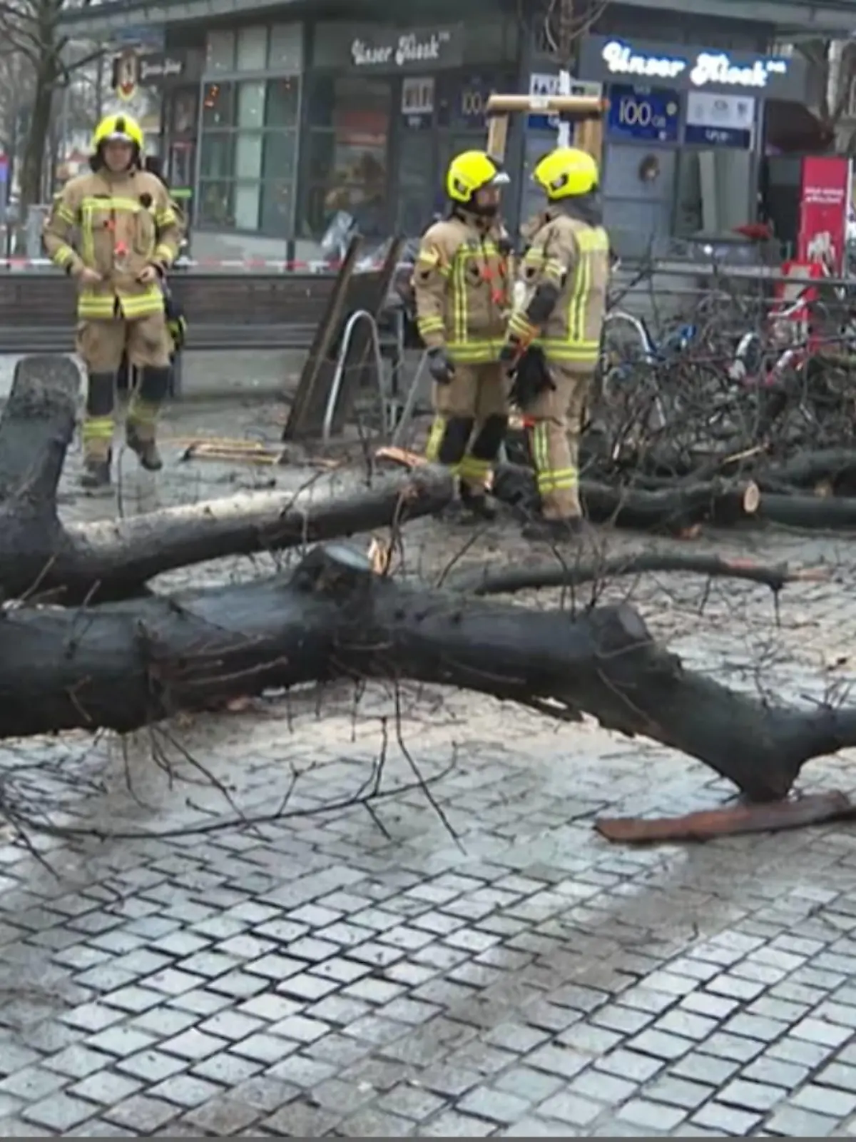 Die Feuerwehr ist in Berlin-Friednau im Einsatz - hier stürzte ein Baum auf vier Personen.