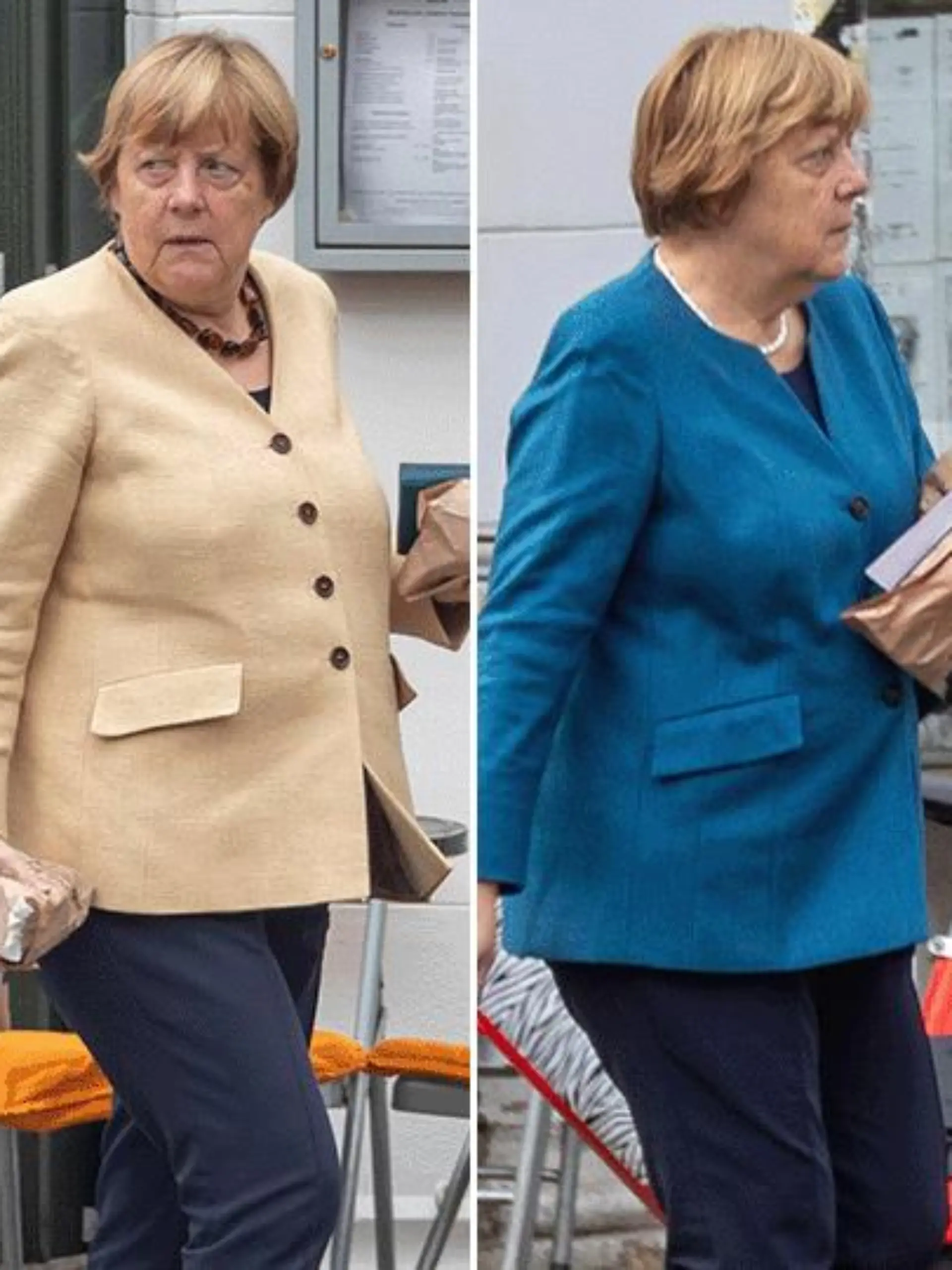 Angela Merkel auf dem Weg zu ihrem Lieblingsbäckerei "Wiener Brot" abgelichtet.